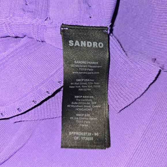 Sandro Ombre Balloon-sleeved V-neck Stretch-knit Mini Dress in Violet, NWT - Picture 7 of 7